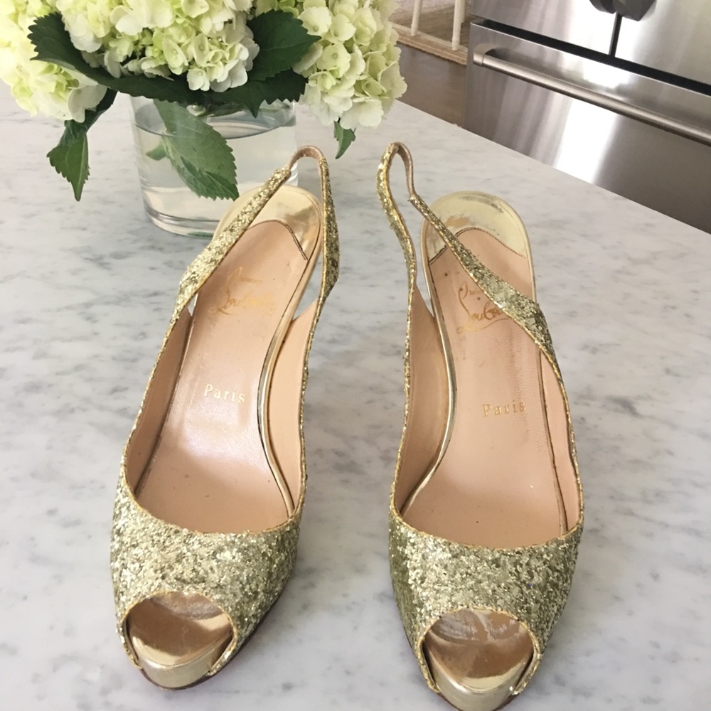 Christian Louboutin Glitter Gold Slingbacks 38
